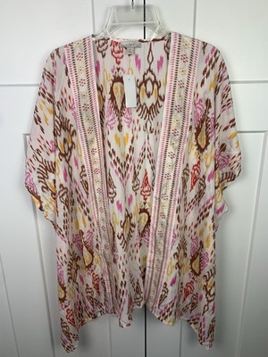 NWT Loft M L Ikat Kimono Beach Cover Open Shawl Boho