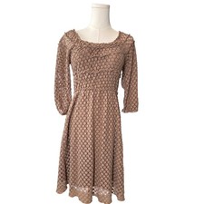Umgee USA Womens Mocha Brown Polka Dot Lace Tiered Ruffle Dress Size M Earthy
