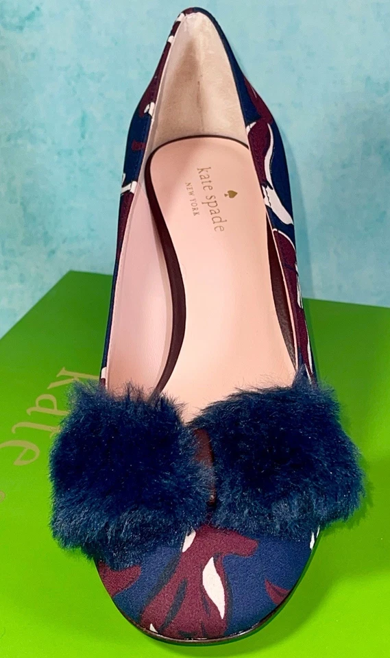 Kate Spade Chunky Navy Heels Very Rare Fox Glen Fabric 9M New In Box - Image 2 of 4