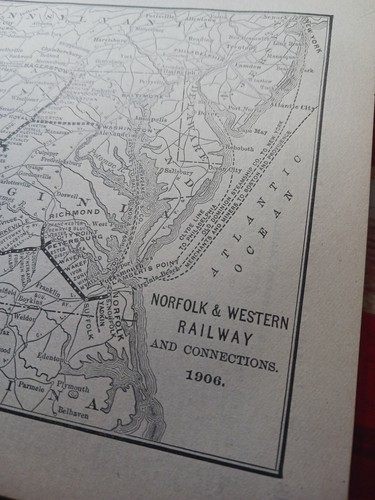 1906 dated Train Route Map NORFOLK & WESTERN RAILWAY And Connections All Lines
