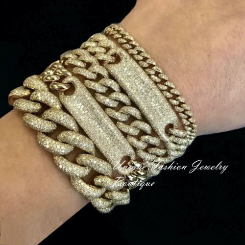 18K Gold Filled Cuban Link Chain & Tennis Bracelet made w Swarovski Crystal - Picture 1 of 23