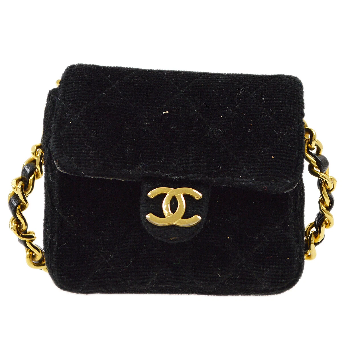 CHANEL Classic Flap Micro Mini Shoulder Bag Pochette BK Velvet JT08673j