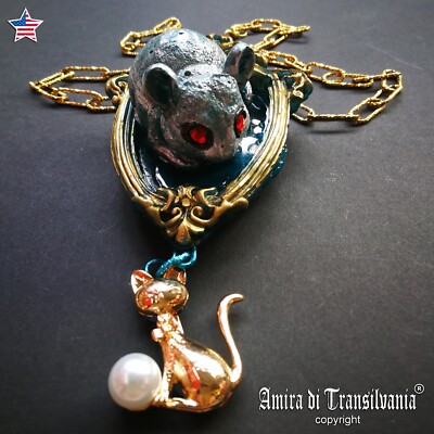 Luxury Jewelry Fashion Chunky Jewels Necklace Brutalist Pendant Animal Mouse Cat