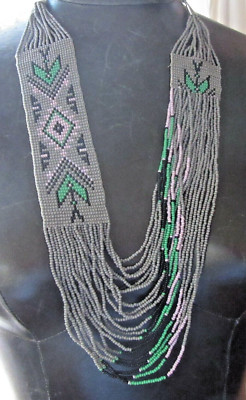 Vintage Native American Woven Seed Bead Necklace Tiered Waterfall Multi Drape