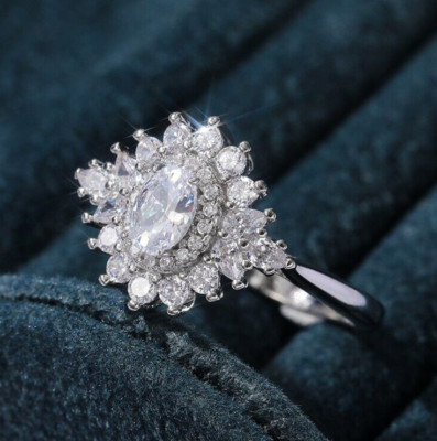 1.85CT Simulated Diamond Delicate Sunburst Ring For Christmas Gift Silver Plated