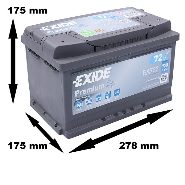 Batteria Auto Exide Premium Carbon Boost 72ah 720A 12V Bassa = 72ah VARTA - Miniatura 4