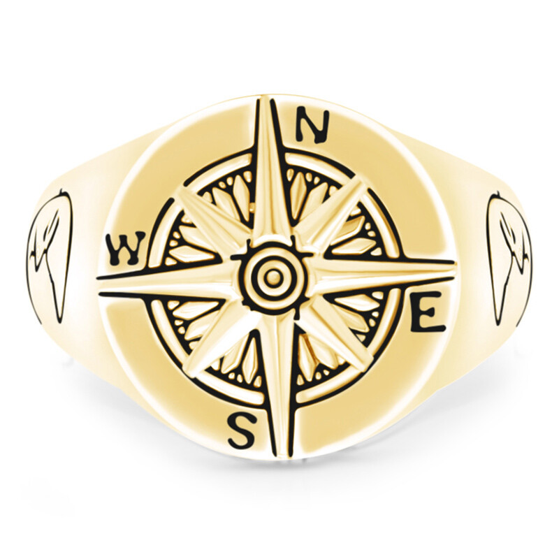 Historical Half Moon Compass Fashion Ring 14K Yellow Gold