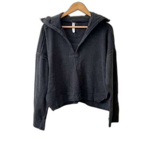 Daily Practice by Anthropologie Johnny Collar Sweatshirt in Black Size Large