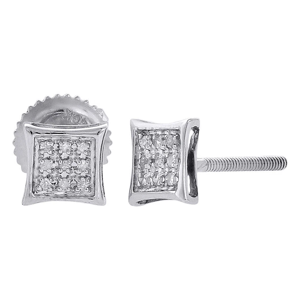 Brincos de ouro branco 10K redondos de diamante masculino feminino conjunto de pavê pino de pipa 1/20 ct.