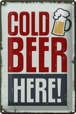 Blechschild Alkohol 20x30 cm Cold beer here Bier Metall Deko Schild tin sign