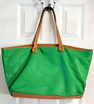 Sofia C Designer Italian Large Green Leather Tote Carryall Purse Bag Italy