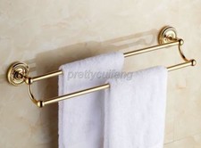 Polished Brass Gold Wall Mounted Bathroom Double Towel Rail Holder Rack Pba602