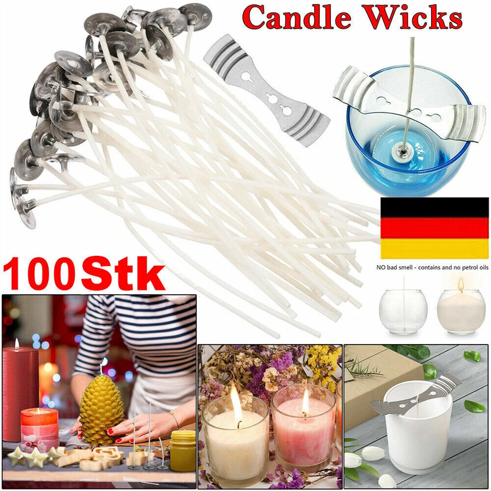 100 Stk. Kerzendocht 10,15,20cm mit Metallfuß, 100% Naturbaumwolle Kerzendochte - Bild 3 von 4