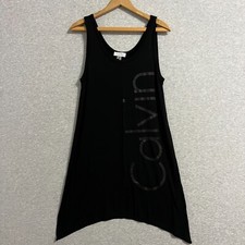Calvin Klein Tank Dress Womens S / M Black Flowy Beach Pool Casual Spellout