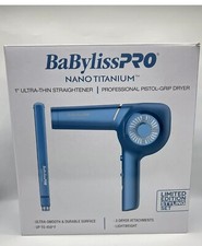 BabylissPRO Nano Titanium Pistol-Grip Dryer  1" Ultra-Thin Straightener Set