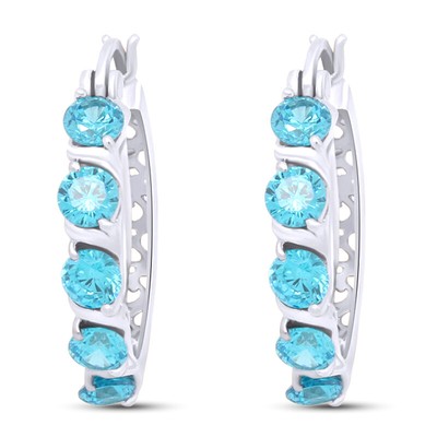 2.5 Cttw Huggies Hoop Earrings Simulated Aquamarine Genuine 925 Sterling Silver