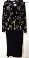 R  M Richards Women's 14 Black Velvet Tank Dress Embroidered Silver/Gold Jacket
