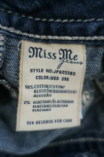 D349 Women's MISS ME Embellished Fleur De Lis Pocket Boot Cut Denim Jeans Sz 28 - Picture 11 of 11