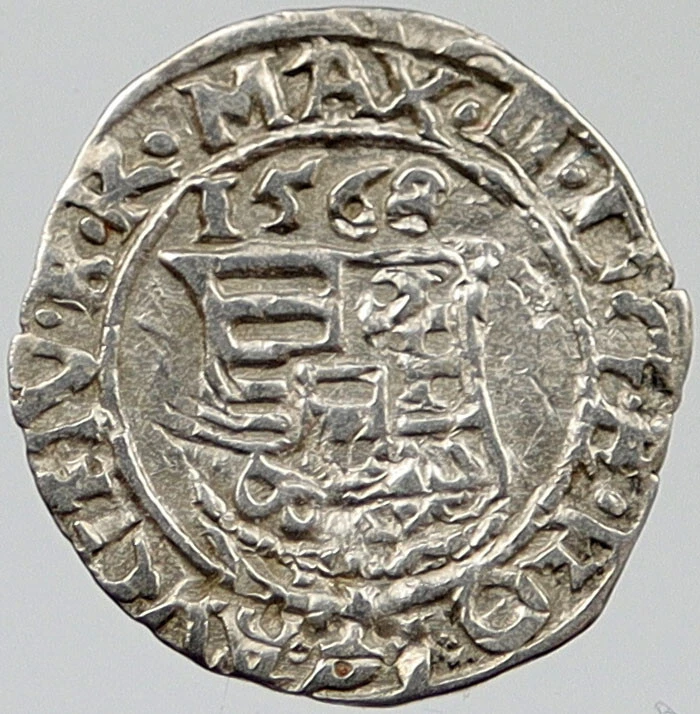 1568 HUNGARY Madonna Baby Jesus Ancient Silver Denar Coin Maximilian II i120344 - Image 2 of 3