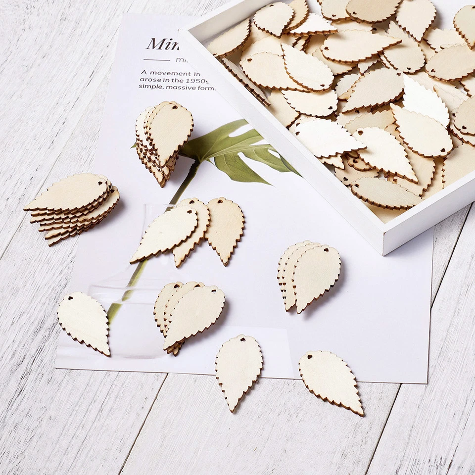 Незаконченные подвески из деревянных листьев большие гладкие подвески антикварные белые 50 мм 100 шт. - Изображение 4 из 4