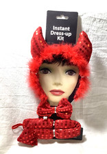 Sequin Red Devil Halloween Costume Dress-UpKit, Horns Headband, Bow Tie Tail