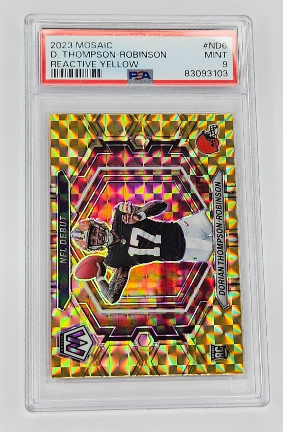 2023 Panini Mosaic Dorian Thompson-Robinson NFL Debut Yellow Reactive PSA 9 MINT