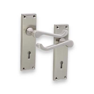 Türgriffe Hebel auf Rückenplatte viktorianisches Rollschloss innen Satin Nickel Set