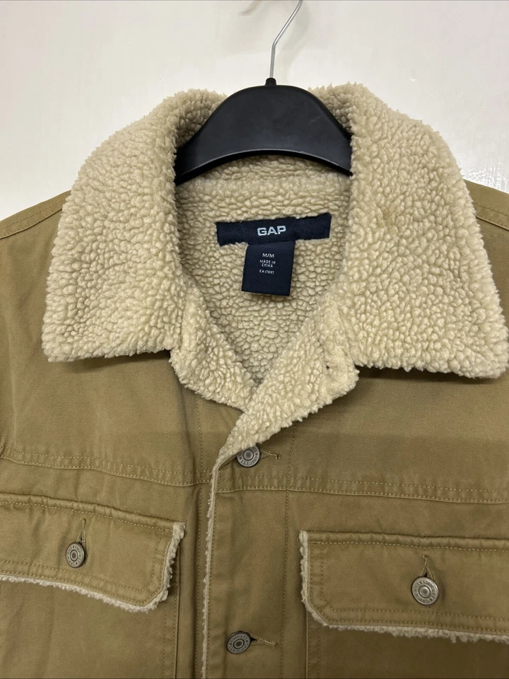 Gap Mens Trucker Jacket Sherpa Fleece Lined Beige Size Medium - Image 3 of 4