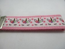 Sleepy Unicorn Ribbon on Strong Webbing Key Fob Keychain Wristlet- Choose Color