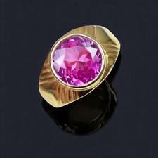 Naturel Rose Rubis Rond 925 Bague en Argent Classique pour Homme Certifié