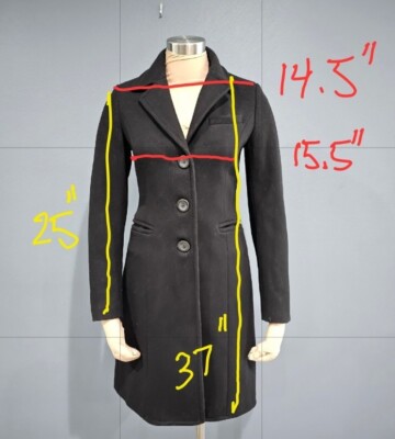 UNITED COLORS OF BENETTON Black Wool A-Line Trench Coat 38/US XS UNITED COLORS OF BENETTON Black Wool A-Line Trench Coat 38/US XS