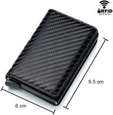 RFID Blocking Wallet Mens LEATHER CARBON FIBER Purse Slim ID Credit Card Holder