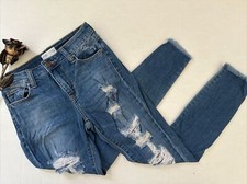 Women's Pants Cello Blue Distressed Denim Slim Fit Size 1/25