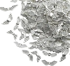 200 Pcs Silver Tibetan Alloy Angel Wing Spacer Beads for Jewelry DIY