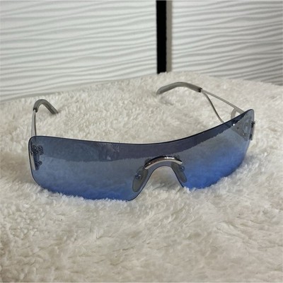 Miss Dior Vintage Y2K Shield Rimless Sunglasses Metal Frame Blue