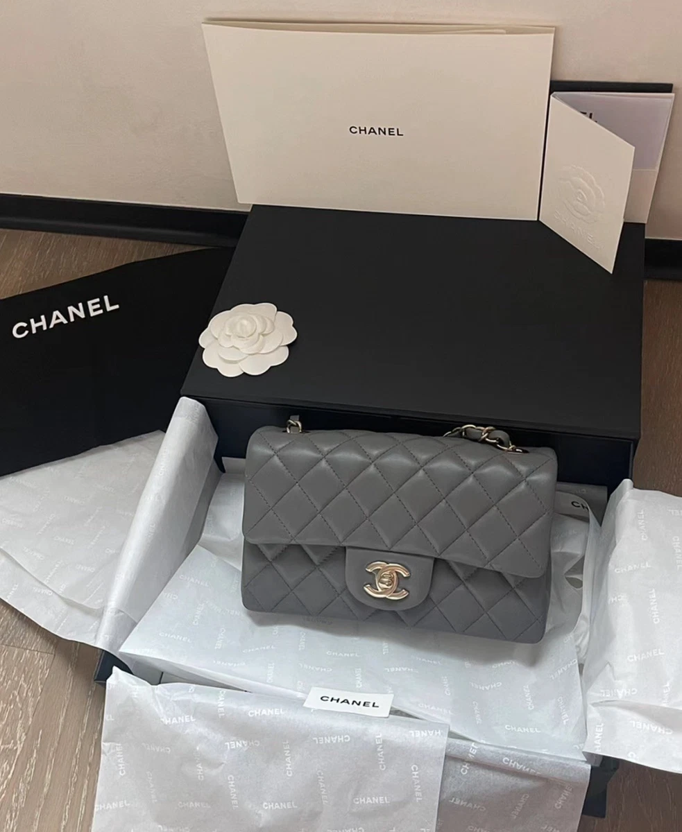 CHANEL Mini Classic Flat Gray Shoulder Bag Brand new with Box | eBay