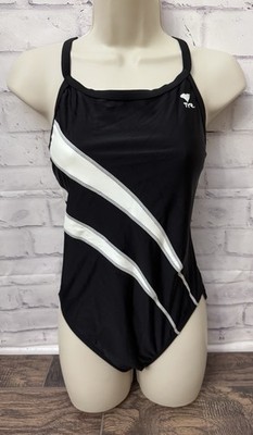 TYR Alliance Team Lightening Diamondback Black White One Piece Swimsuit Sz 38