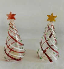 Pier One Glass Christmas Trees Salt And Pepper Shakers In Box