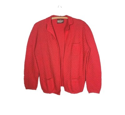 Vintage 1950s Wool Cardigan Sweater Woven Knit Pockets M Finecraft Zephyr Pinup 