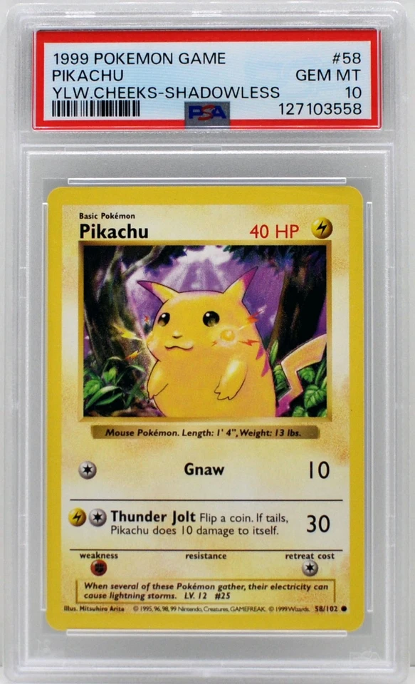 Pokemon Base Set Shadowless Pikachu 58/102 PSA 10 Gem Mint - Image 3 of 4