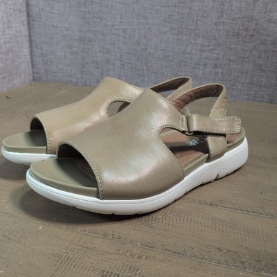 Hotter Meander Damen-Sandalen UK 3 extrabreite Passform sehr guter Zustand khaki Leder gepolstert
