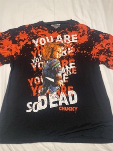Chucky Horror Movie Graphic T-Shirt Black Red Splatter "You Are So Dead" XL