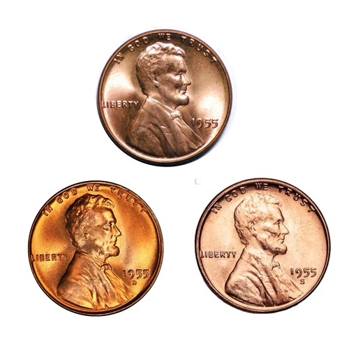✅  1955 P/D/S BU Uncirculated 3 COIN SET Lincoln Wheat Cents Choice RED Beauties