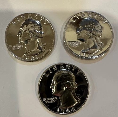 1 X 1961P, 1 X 1962P, 1 X 1964P, Proof Quarters, 90% Silver from  PROOF SETs