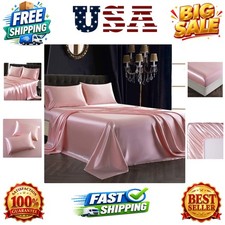 4Pcs Satin Sheet Set Queen Size 15-Inch Deep Pocket, Blush Pink  Ultra Silky...