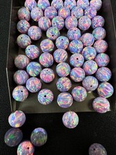 Full Drilled Purple Synthetic Fire Opal Round Beads Lab Created Opal Jewelry