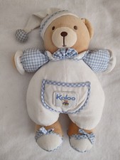 doudou ancien vintage ours blanc bleu vichy noeud 35cm grelot kaloo 1998