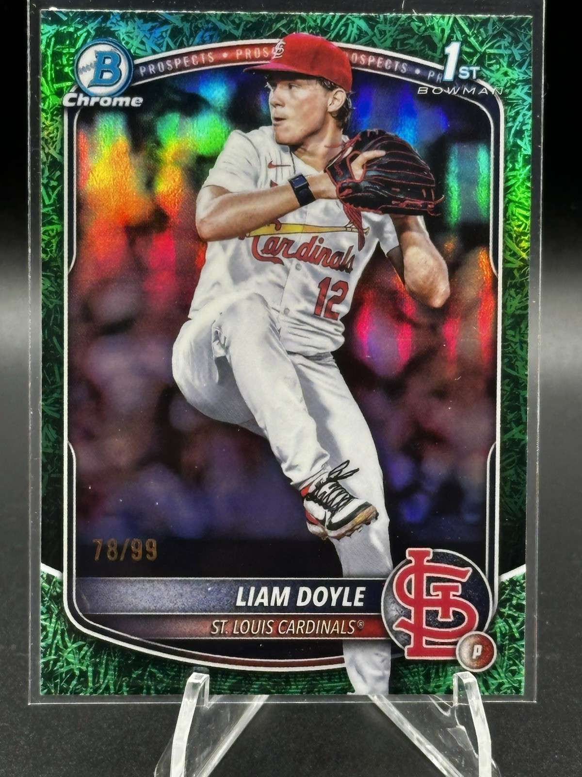 Liam Doyle 2025 Bowman Draft #BDC-12 Chrome Green Grass Refractor #/99 SP