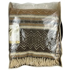 Vintage Faribo 100 Wool Fringed Robe Throw Blanket Gold Mesa 50 x 60 NWT
