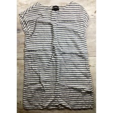 Tahari Womens 100% Linen Striped Short Sleeve Shift Dress Blue White Size M